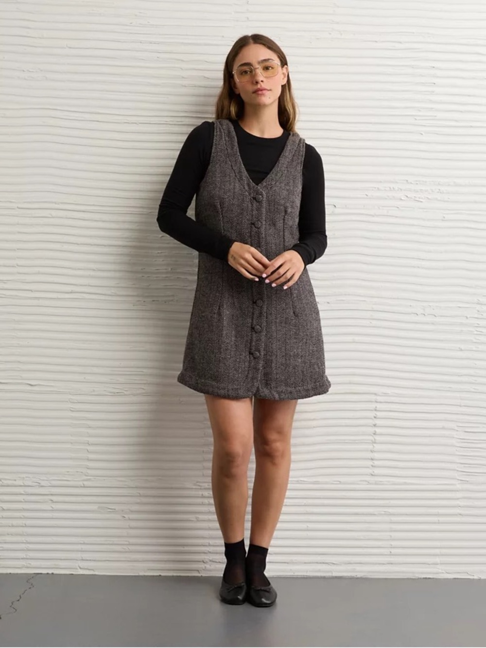 American Eagle Button Front Tweed Pinafore Mini Dress xxl - Picture 1 of 6